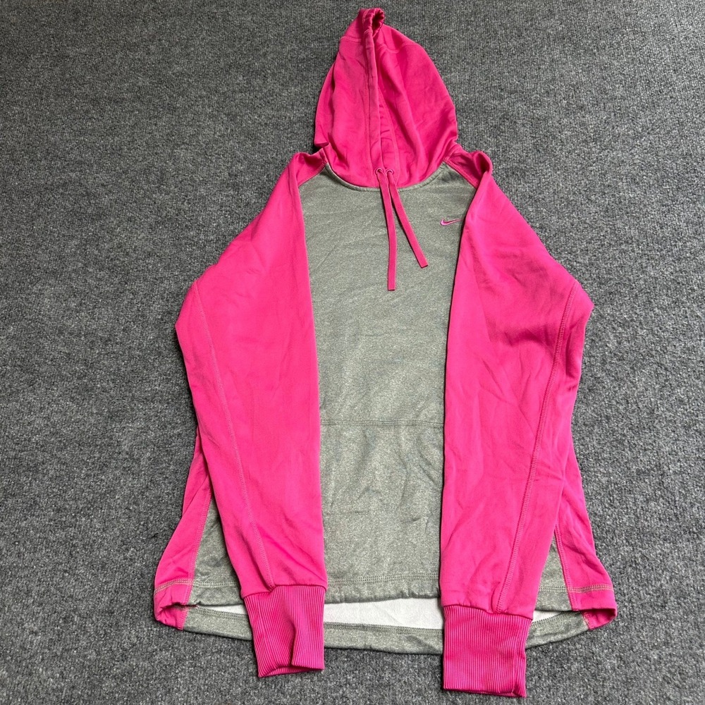 Nike Hoodie Womens Size M Pink Grey Therma-Fit Fleece Pullover Athletic Active